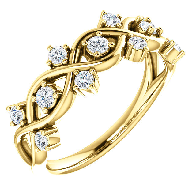 14k Gold 3/4 Diamond Anniversary Band, Ring Size 7