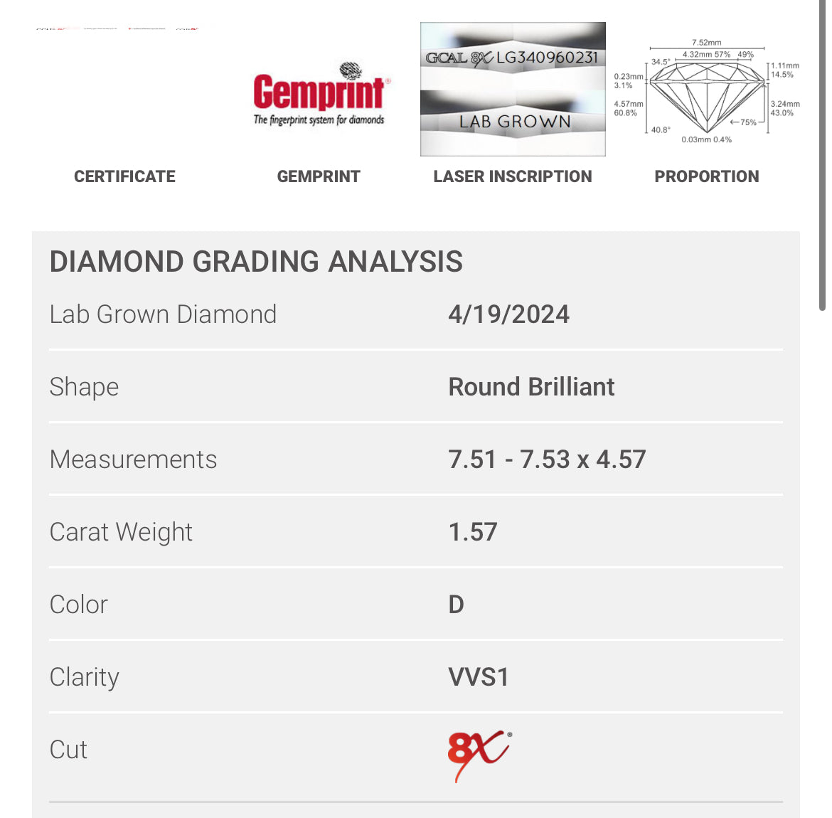 14k Yellow Gold Custom Setting with 1.57 Carat Round Cut Lab Diamond - Cert GCal 340960231