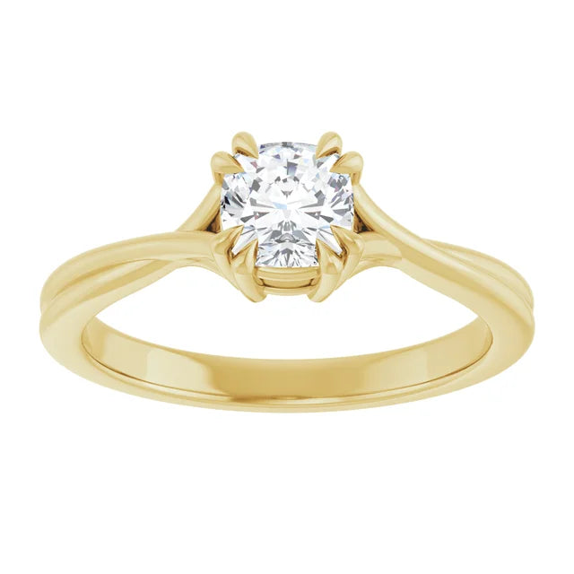 18k Yellow Gold  Petite Solitaire with .72 Carat CUSHION Lab Diamond Color D , VVS2, Excellent , Excellent