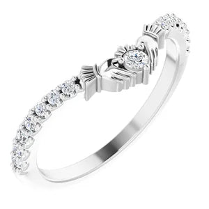 14K White Gold 1/5 CTW Natural Diamond Claddagh Contour Band or Stackable