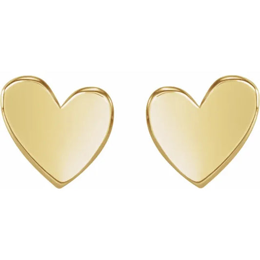 14K Yellow Gold Asymmetrical Heart Earrings- 6 mm