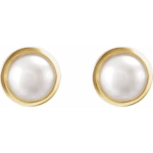 14K Yellow Gold Cultured White Akoya Pearl Stud Earrings, size 5 mm