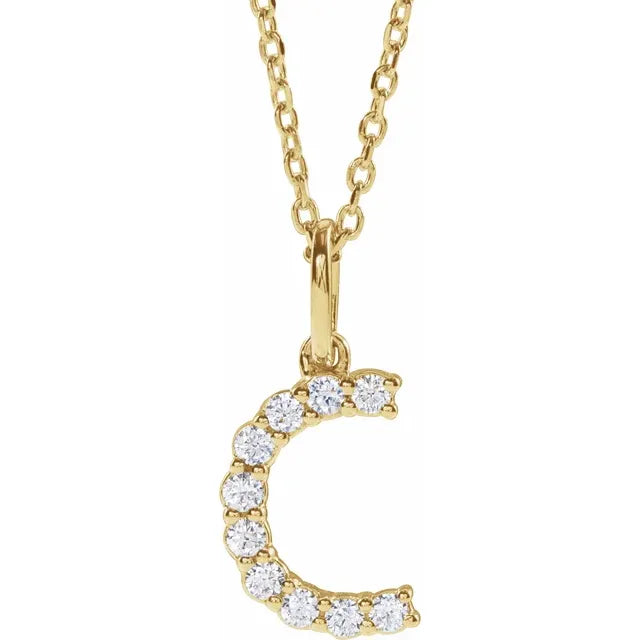 14k Yellow Gold Initial Letters with 1/5 Lab Grown Diamonds , Comes with Adjustable 14k Gold chain