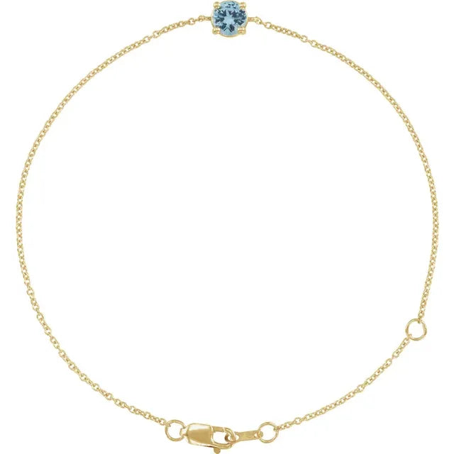 14k Yellow Gold Natural Blue Sapphire with 4 mm Gemstone - Solitaire Bracelet