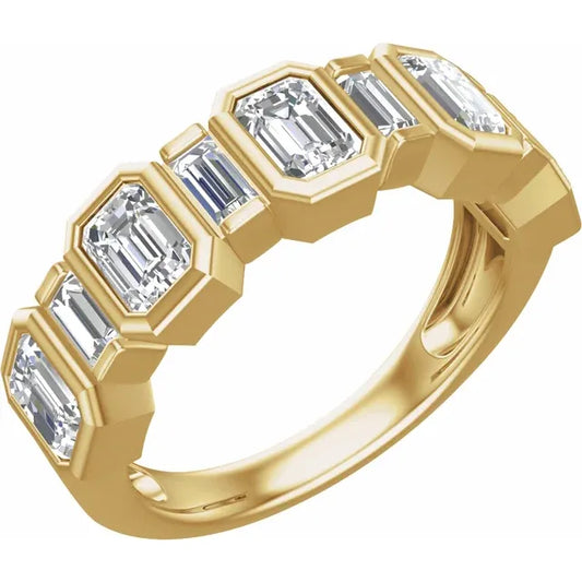 14K Yellow Gold 1.50  CTW Lab-Grown Diamond Ring with Emerald Cut Stones- Size 7