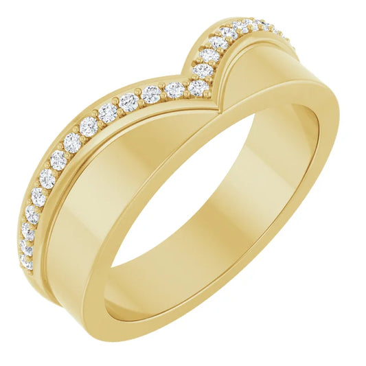 14K Yellow Gold 1/5 ct V Shape Cigar Band