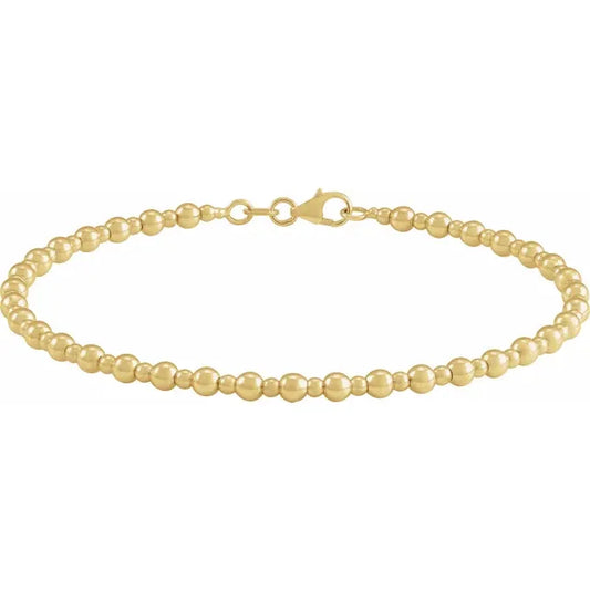 14K Yellow Gold Beaded Bracelet 7 Inches