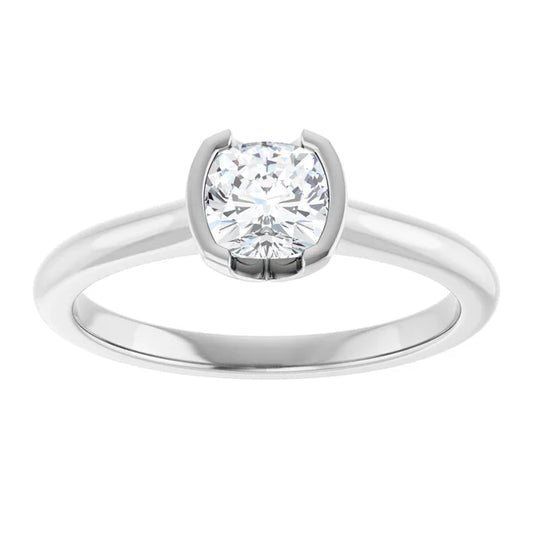 Platinum Petite Solitaire with .75 Carat CUSHION Lab Diamond Color F+