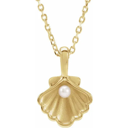 14K Yellow Gold Polished Seed Pearl Family Necklace