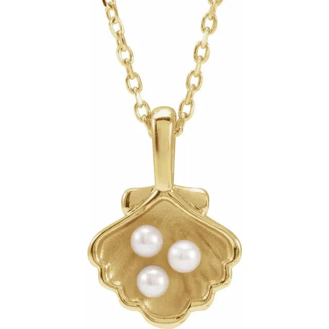 14K Yellow Gold Polished Seed Pearl Family Necklace