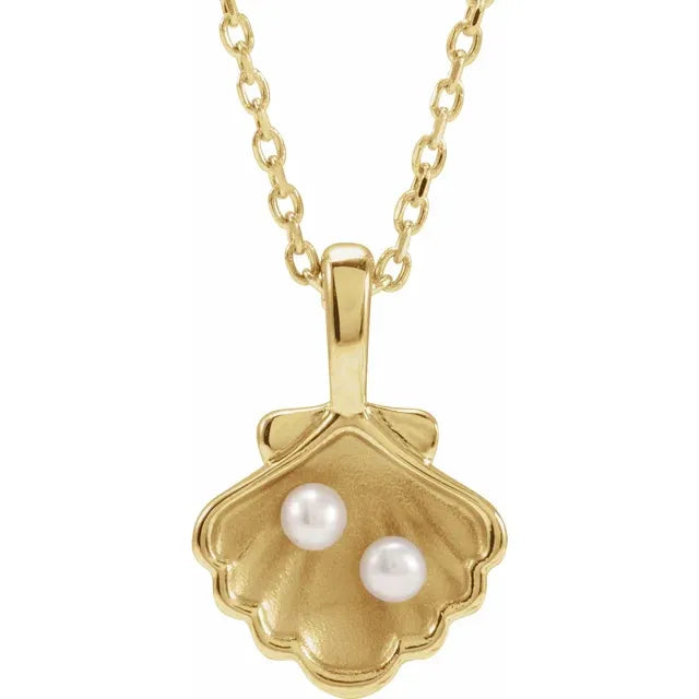 14K Yellow Gold Polished Seed Pearl Family Necklace