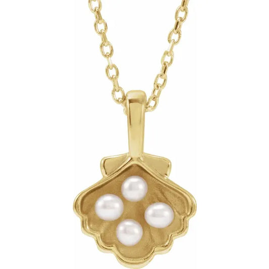 14K Yellow Gold Polished Seed Pearl Family Necklace