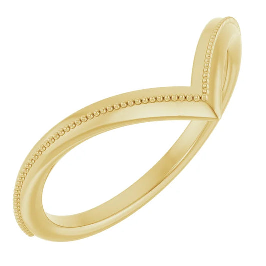 14K Gold V Shape Milgrain Wedding Band or Stackable