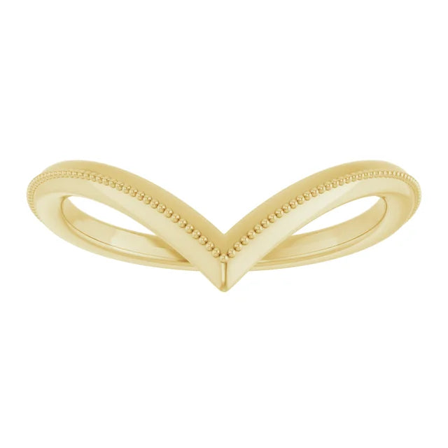 14K Gold V Shape Milgrain Wedding Band or Stackable