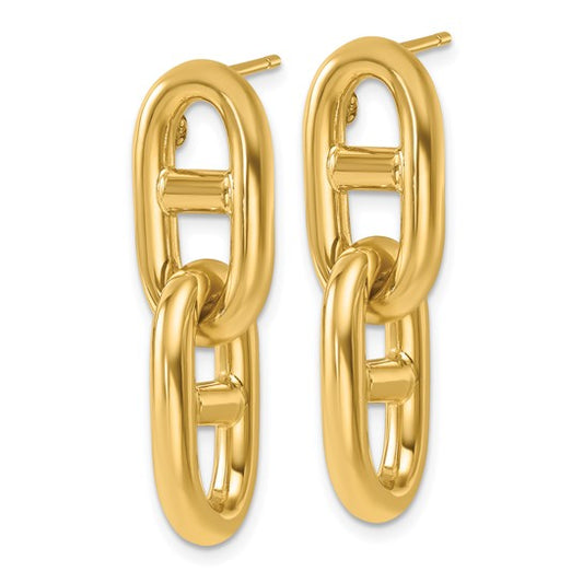 14K Yellow Gold Anchor Link Dangle Post Earrings