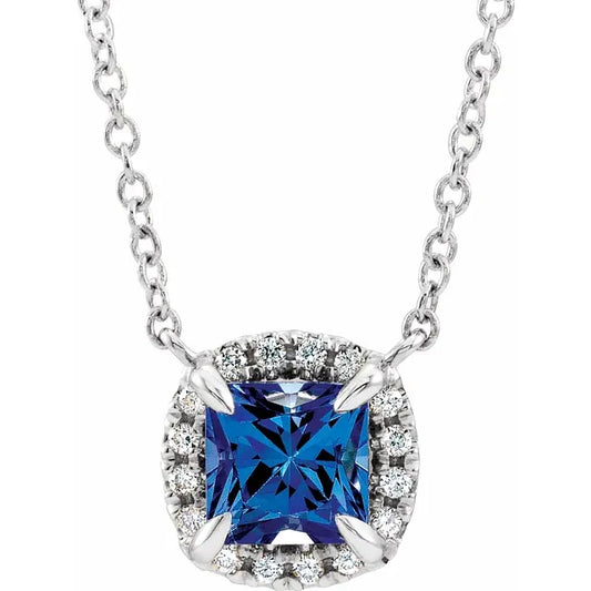 14K White Gold Natural Blue Sapphire & .05 CTW Natural Diamond 18" Necklace