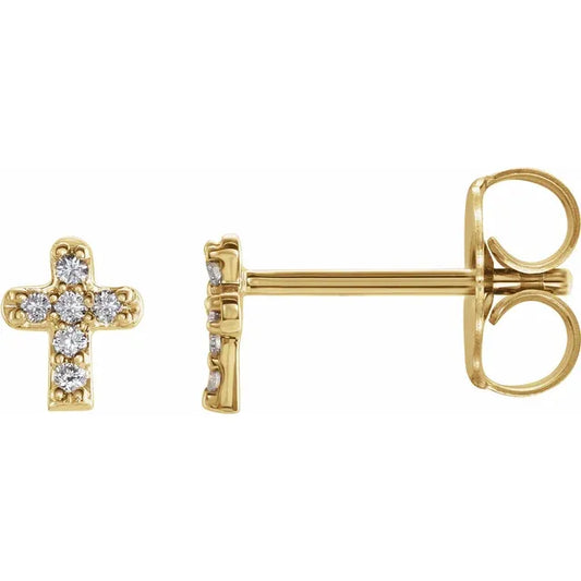 TINY Baby gold 14K Yellow .06 CTW Natural Diamond Youth Cross Earrings