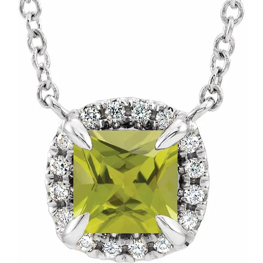 14K White Gold Natural Peridot & .05 CTW Natural Diamond, comes with 16-18" Necklace