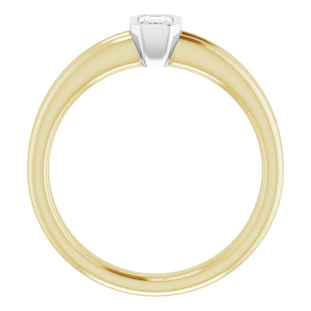 14k Two Tone White and Yellow Gold Petite Solitaire .30 ct Natural Diamond Color G-H , Clarity VS