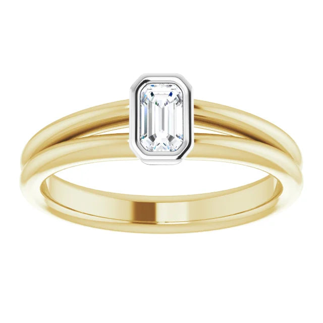 14k Two Tone White and Yellow Gold Petite Solitaire .30 ct Natural Diamond Color G-H , Clarity VS