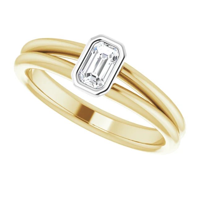 14k Two Tone White and Yellow Gold Petite Solitaire .30 ct Natural Diamond Color G-H , Clarity VS