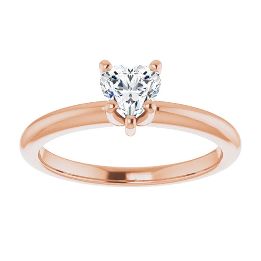 10k Rose Gold Petite Solitaire with .50 Carat HEART Lab Diamond Color F+