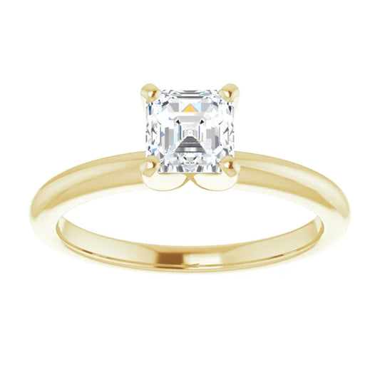 10k Yellow Gold Petite Solitaire with .75 Carat ASSCHER Lab Diamond Color F+