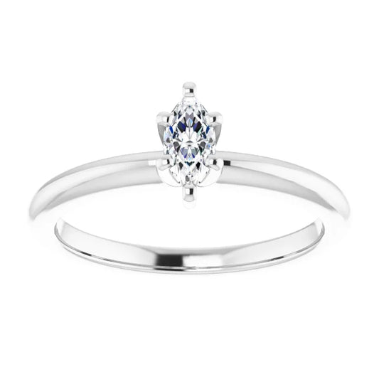 14k W Petite Solitaire with .25 Carat MARQUISE Lab Diamond Color F+