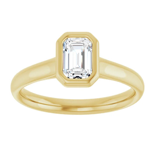 18k Yellow Gold Petite Solitaire with .50 Carat EMERALD Lab Diamond Color F+