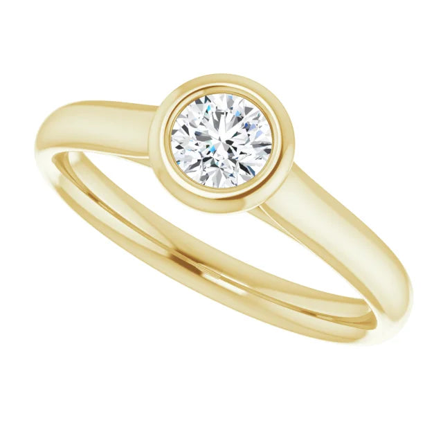 18k Yellow Gold Petite Solitaire with .33 Carat Round Lab Diamond Color F+