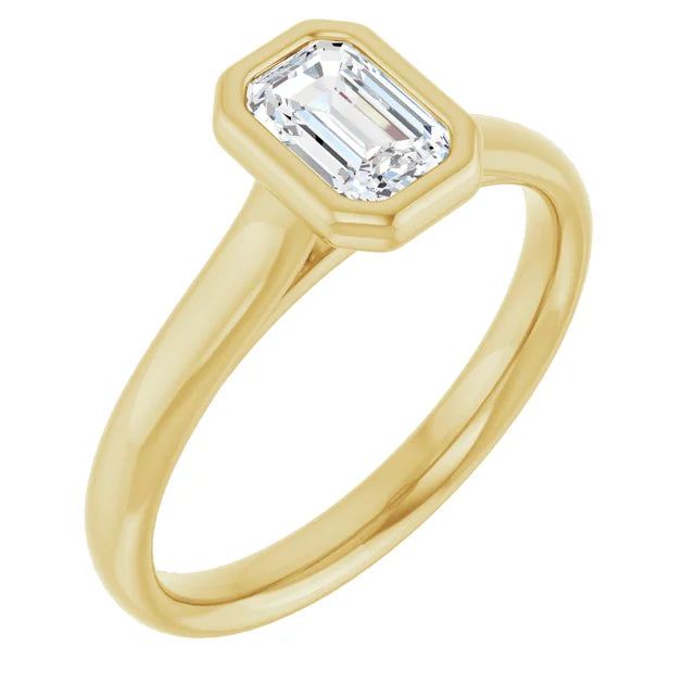 18k Yellow Gold Petite Solitaire with .50 Carat EMERALD Lab Diamond Color F+