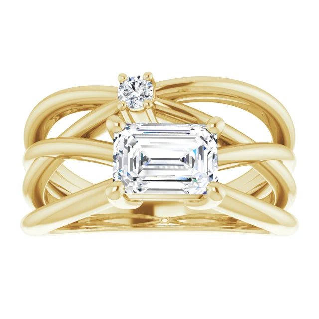 Customizable Collection : Bypass Emerald Cut Lab Diamond 14k Yellow Gold - MADE TO ORDER