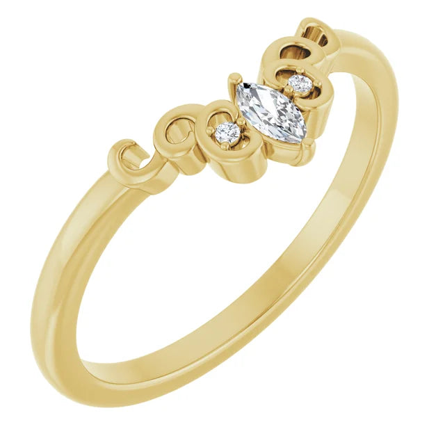 14K Yellow Gold .07 ct Marquise with Filagree Contour Band or Stackable