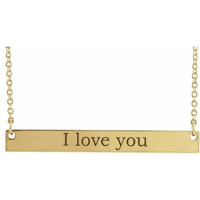 14K Yellow Gold  Engravable Bar , Size 34x4 mm, comes 18" Necklace