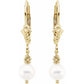 14K Yellow Gold Cultured White Freshwater Pearl Lever Back Earrings