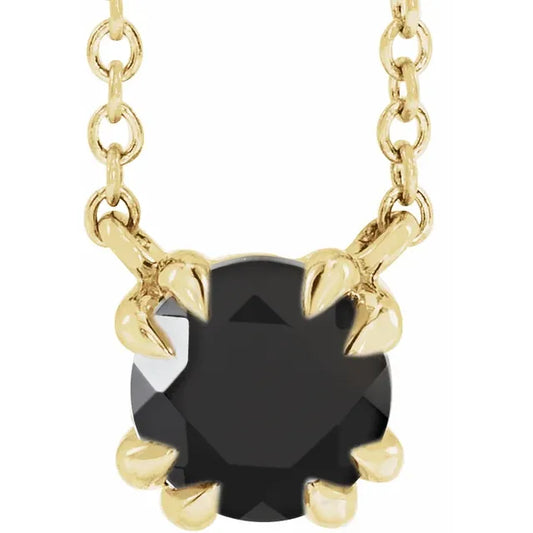 14K Yellow Gold Natural Black Onyx Solitaire comes with 18" Necklace