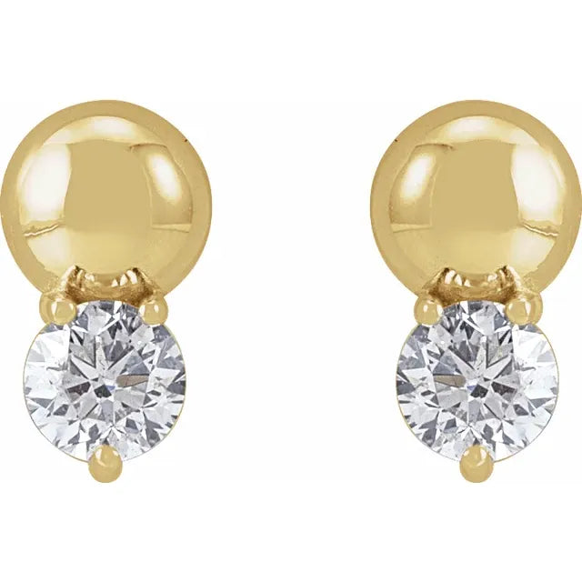 14k Yellow Gold 1/3 Carat Lab Grown Diamond Earrings with Gold Bead Accent