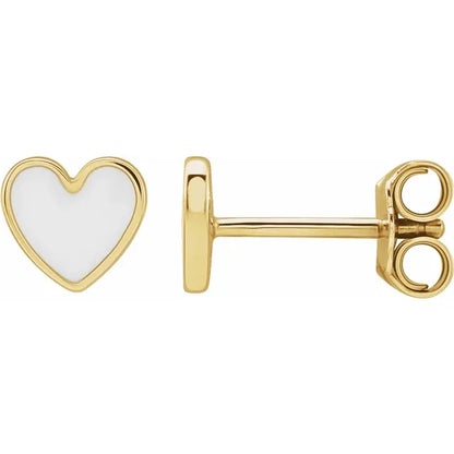 14k Yellow gold Tiny Heart Stud Earrings with Black Enamel