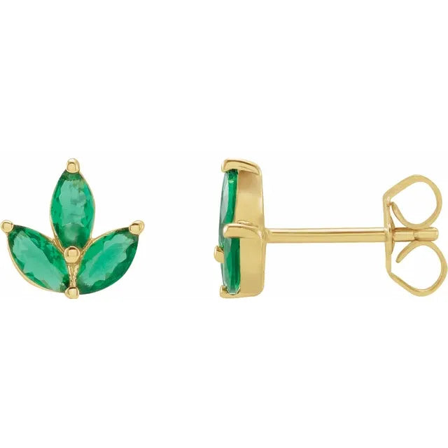 14K Yellow Gold Natural Emerald .15 ct Cluster Earrings