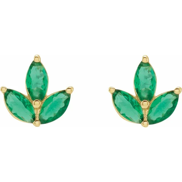 14K Yellow Gold Natural Emerald .15 ct Cluster Earrings
