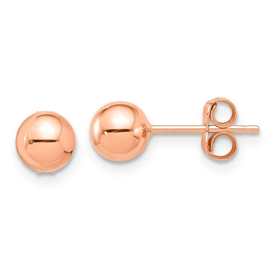 14k Rose Gold Size 6 mm Ball Stud Earrings