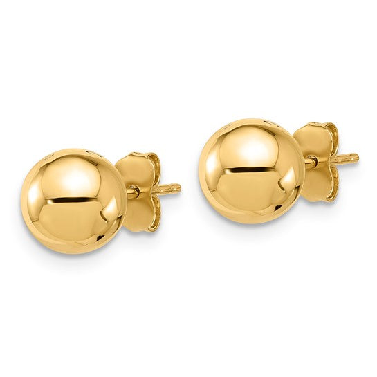 14k Yellow Gold Size 8 mm Ball Stud Earrings