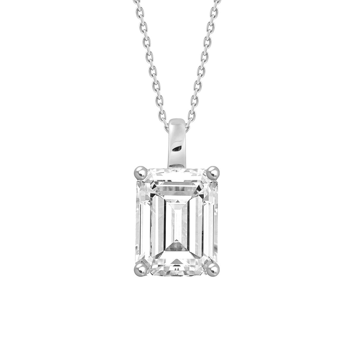 Size .50 - 3.00 Carat Emerald Cut Lab Diamond Solitaire Pendant in 14k White Gold