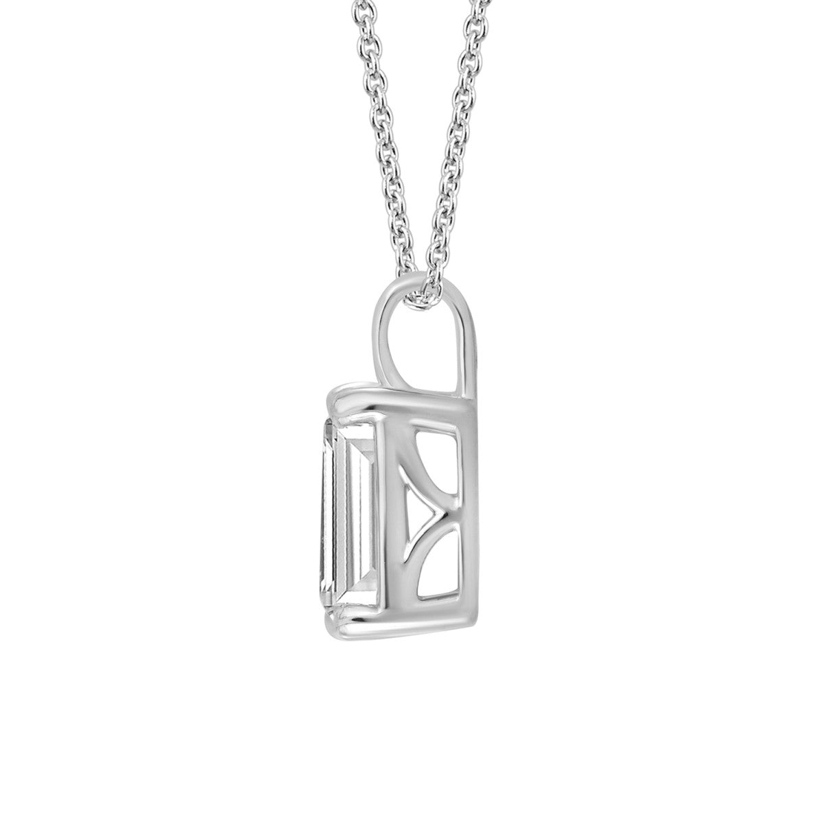 Size .50 - 3.00 Carat Emerald Cut Lab Diamond Solitaire Pendant in 14k White Gold