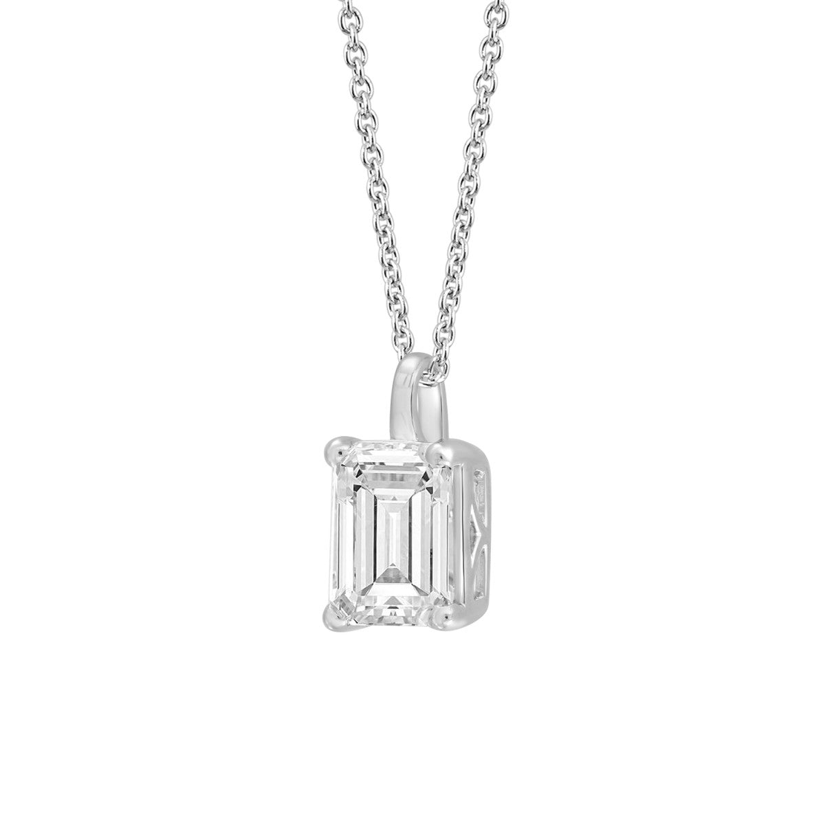 Size .50 - 3.00 Carat Emerald Cut Lab Diamond Solitaire Pendant in 14k White Gold