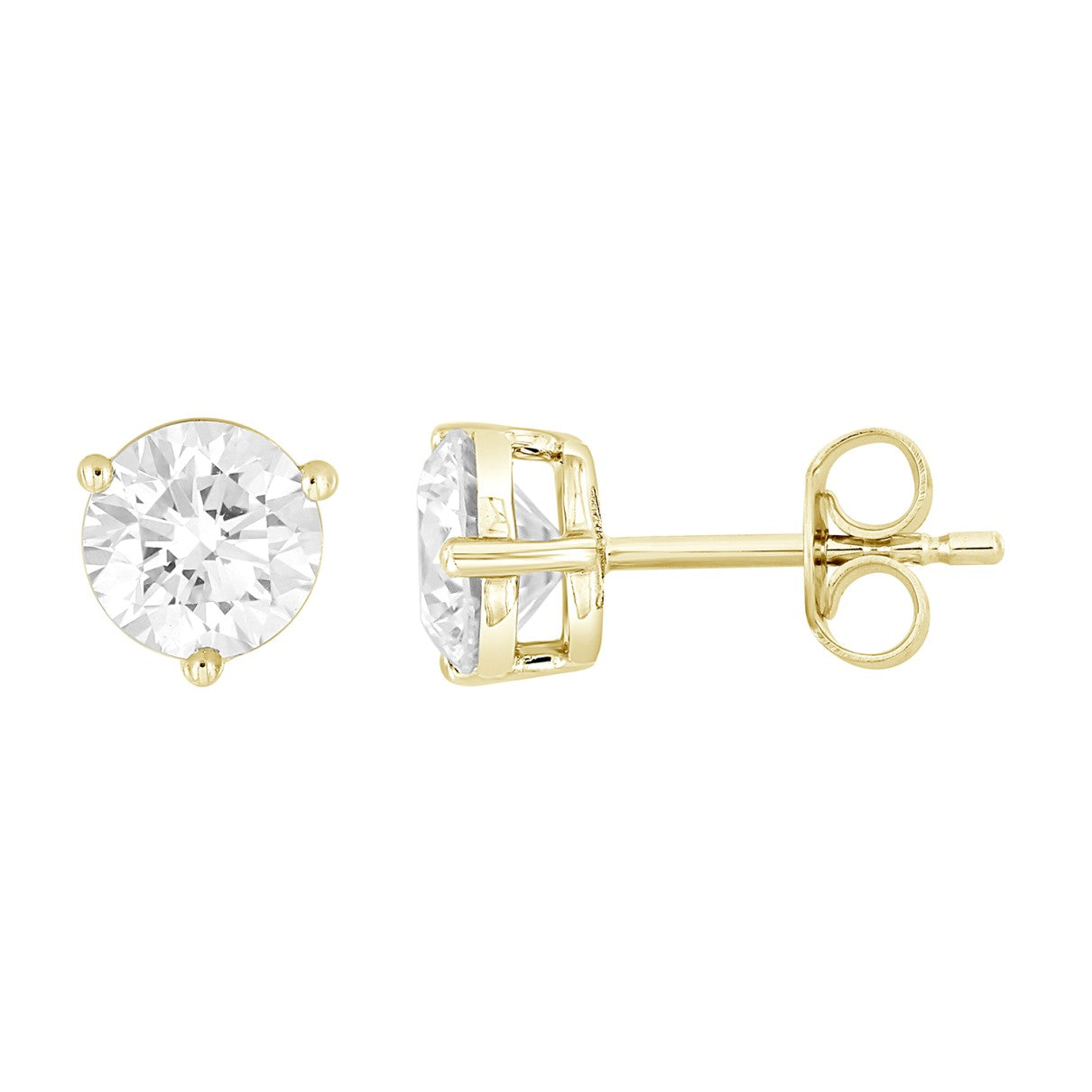 14k Yellow Gold 3 Carat Round Lab Diamond Earrings - Color G-H