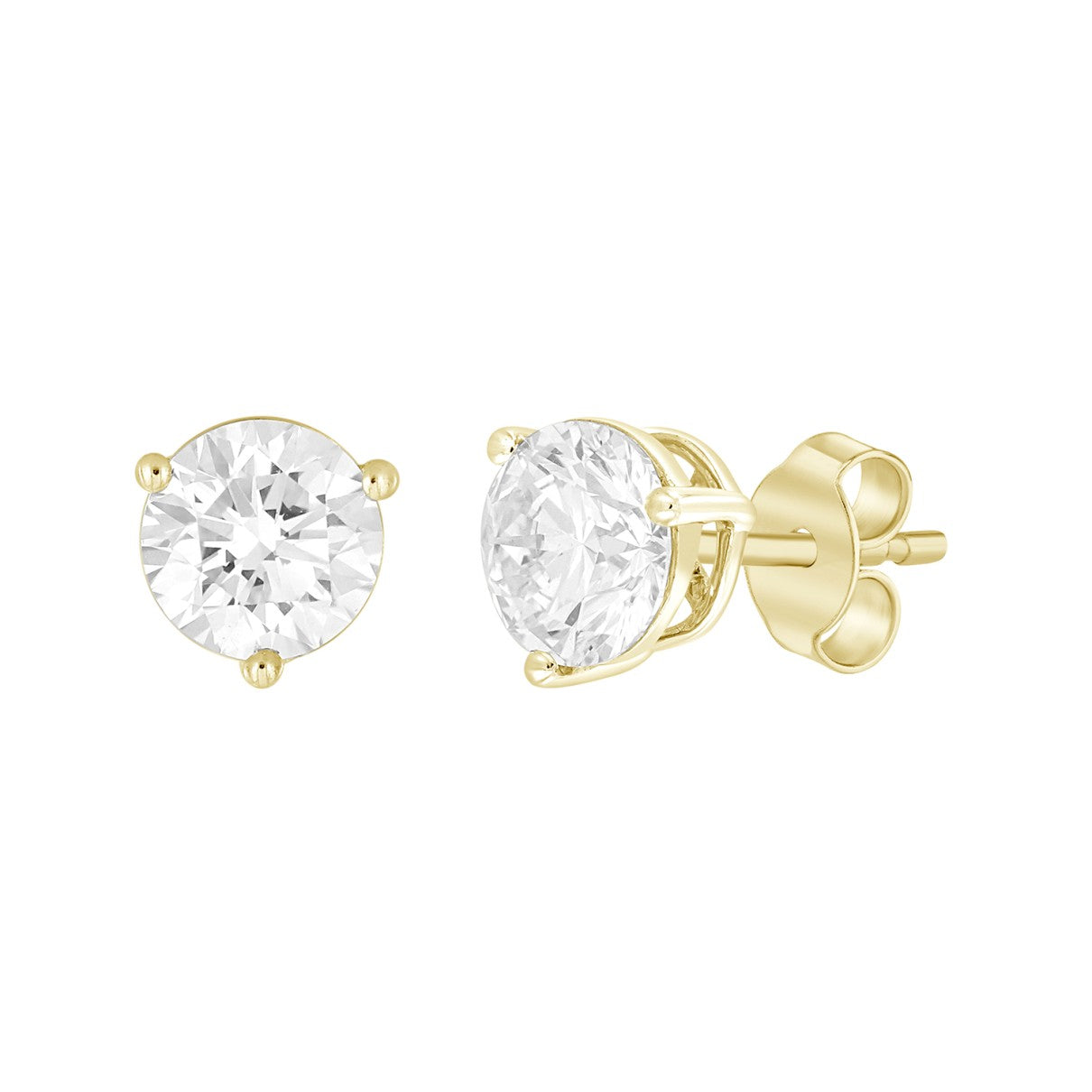 14k Yellow Gold 3 Carat Round Lab Diamond Earrings - Color G-H