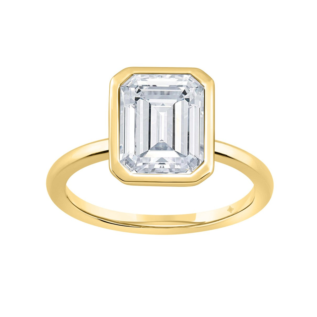 3.00 Carat Emerald Cut Lab Diamond Engagement Ring , Metal 14k Yellow Gold