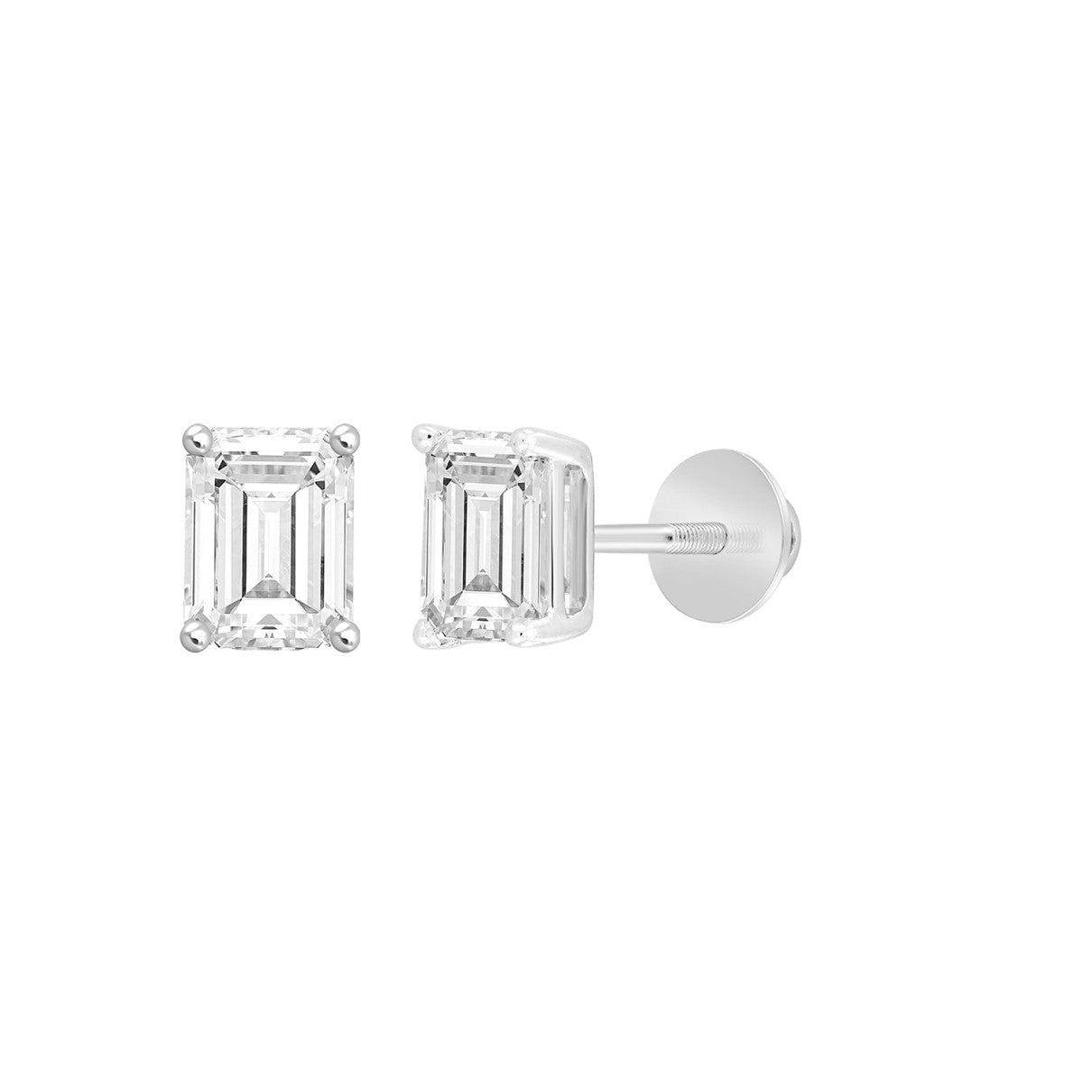 .50 to 3.00 Carat Emerald Cut Lab Diamond Stud Earring set in 14k