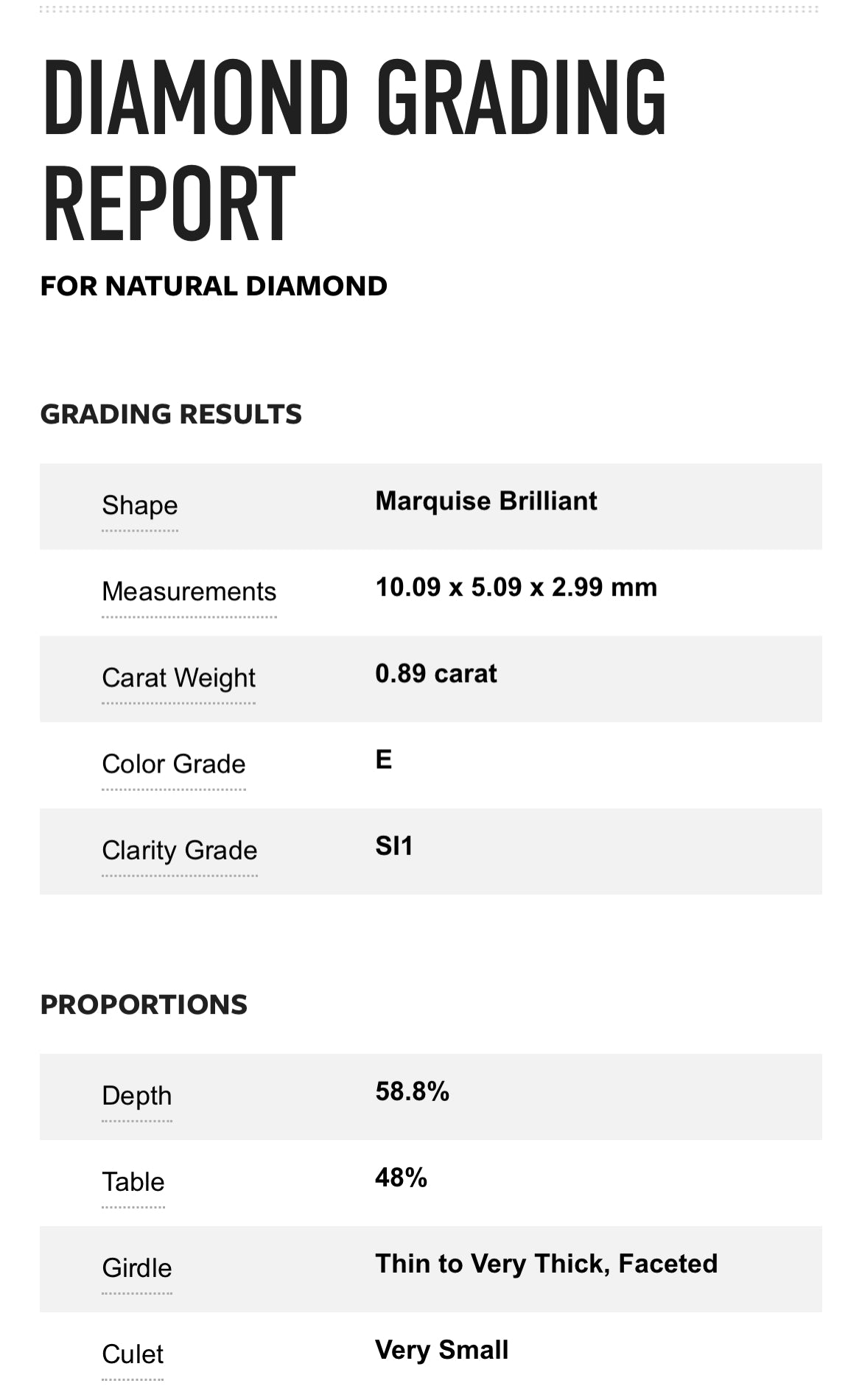 .89 carat Marquise Diamond E, SI1 , GIA CERTIFICATE 2221834861